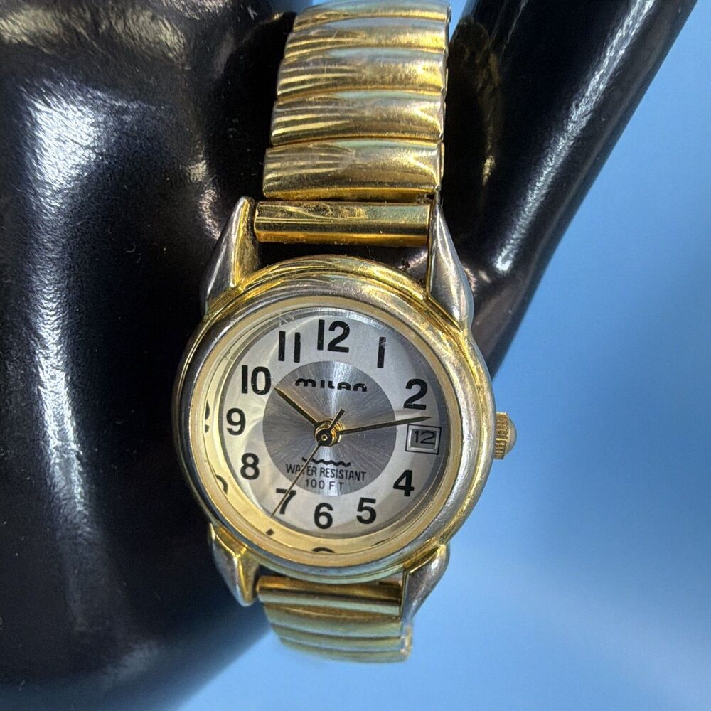 Milan Women’s Quartz Analog Watch Gold Tone Bracelet Date 100 ft Water Resistant